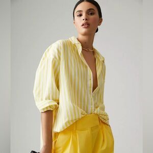 Anthropologie Yellow and White Striped Button-Down Shirt